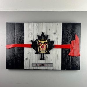 Fire Fighter Gift Canadian Flag Made of Wood 20x30 inch - Thin Red Line Burnt Cedar Rustic Flag - Canadian First Responder Flag image 8