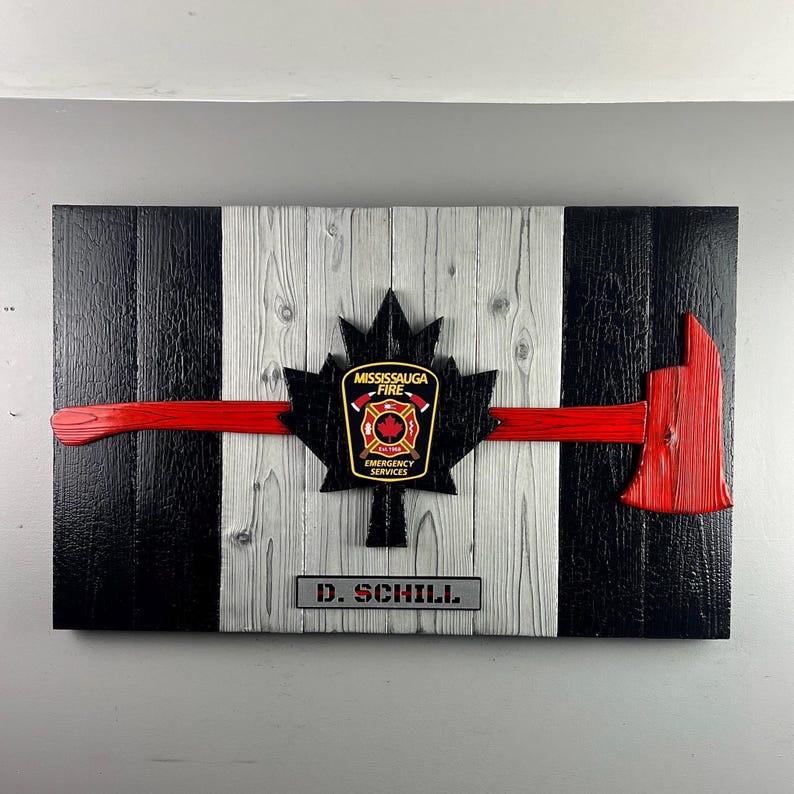 Fire Fighter Gift Canadian Flag Made of Wood 20x30 inch - Thin Red Line Burnt Cedar Rustic Flag - Canadian First Responder Flag image 8