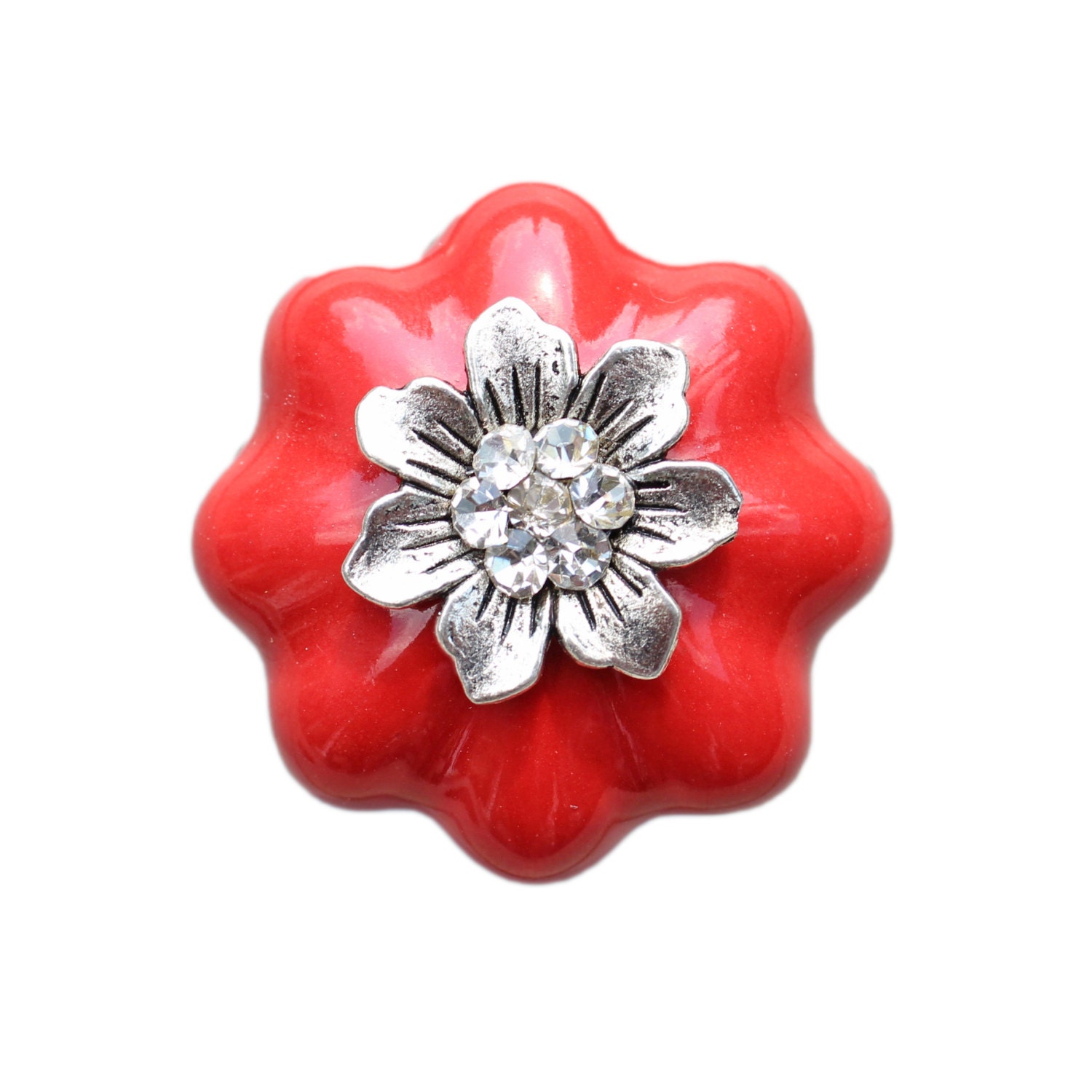 Ceramic Drawer Knobs Pumpkin in Red with Flower and Crystals Etsy