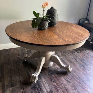 Wood Pedestal Table with Claw Feet and Tiger Oak Top Refinsihed
