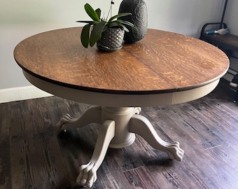 Wood Pedestal Table with Claw Feet and Tiger Oak Top Refinsihed