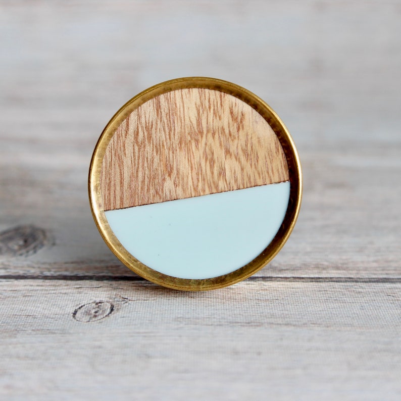 Modern Geometric Knob - Modern Drawer Knob made with Wood and Light Blue Resin - Round Cabinet Knob Modern Decor 