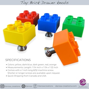 Kids Drawer Knob made with Toy Brick Duplo cabinet Knobs for dresser Colorful Cabinet Hardware Kids room decor image 3