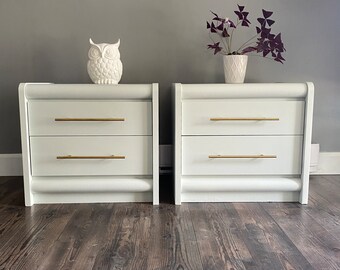 Pair of Refinished Nightstands in Seasalt  - Set of Bedside Tables Pastel Bedroom Furniture