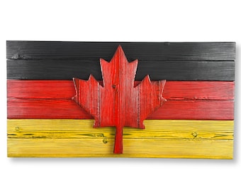 German Canadian Flag Made of Wood 15” x 30"  Burnt Cedar Shou Sugi Ban Flag of Germany - Cottage Decor