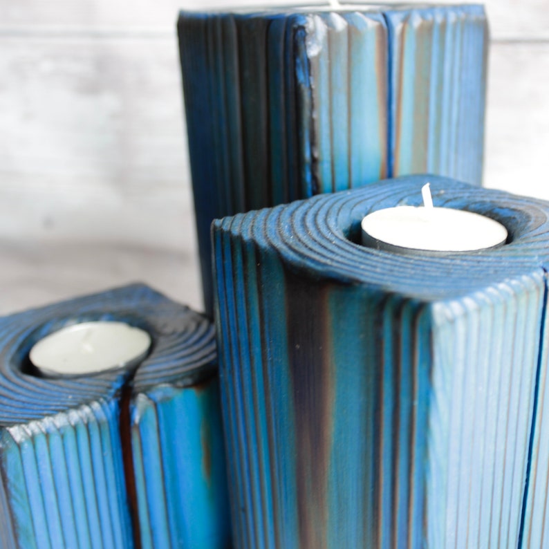 SET of 3 Tea Light Candle Holders Wooden Candle Holders Etsy