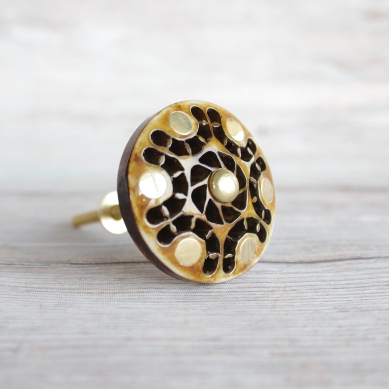 Resin Drawer Knobs With Brass Dots Carved Knobs With Etsy