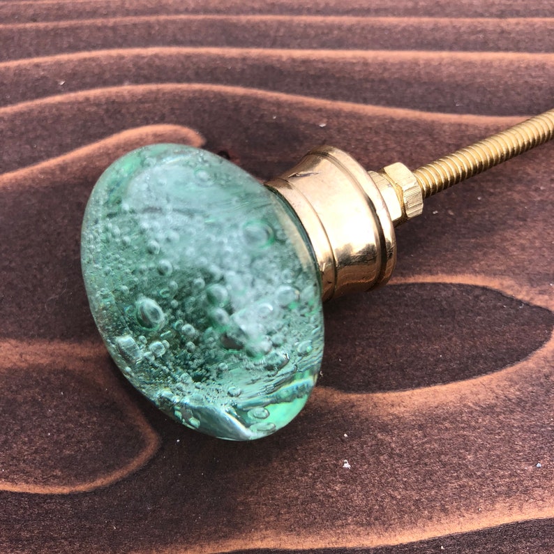 Mint Glass Drawer Knob With Bubbles With Gold Toned Hardware Etsy