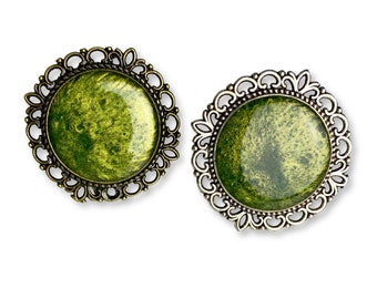 Moss Green Drawer Knobs in Silver or Brass Setting - Epoxy inlay Cabinet Knobs