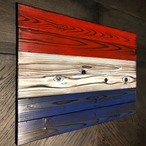 Wooden Dutch Flag Shou Sugi Ban Wood Flag Rustic Wall Decor Burnt Wood Cottage Wall Decor Holland The Netherlands Gift image 3