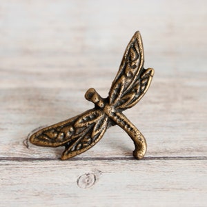 Dragonfly Drawer Knobs in Antique Brass - Brass Dragonfly Cabinet Knob - Woodland decor knobs - Animal Shaped Knobs