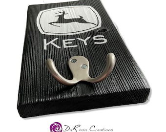Wood Lawn Mower Key Holder with Double Hooks - Unique Garage Decor and Custom Gift for Gardeners and Tool Lovers - Organizer Rack