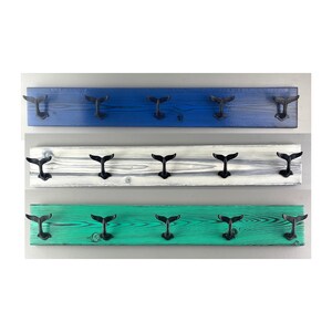 Whale Tail Towel Rack 36"  with 5 Hooks Shou Sugi Ban Board - Nautical Decor Coat Rack - Beach House - Coat Rack