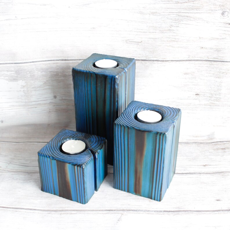 SET of 3 Tea Light Candle Holders Wooden Candle Holders Etsy