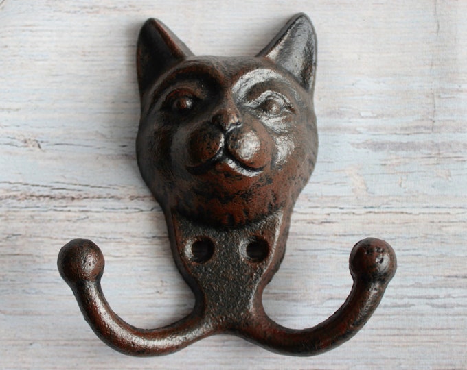 Cast Iron Cat Wall Hook Cat Head Double Coat Hook Towel Etsy