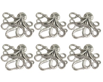 Silver Octopus Drawer knobs Set of 6 Nautical Cabinet Knobs for Coastal Decor Decorative Hardware