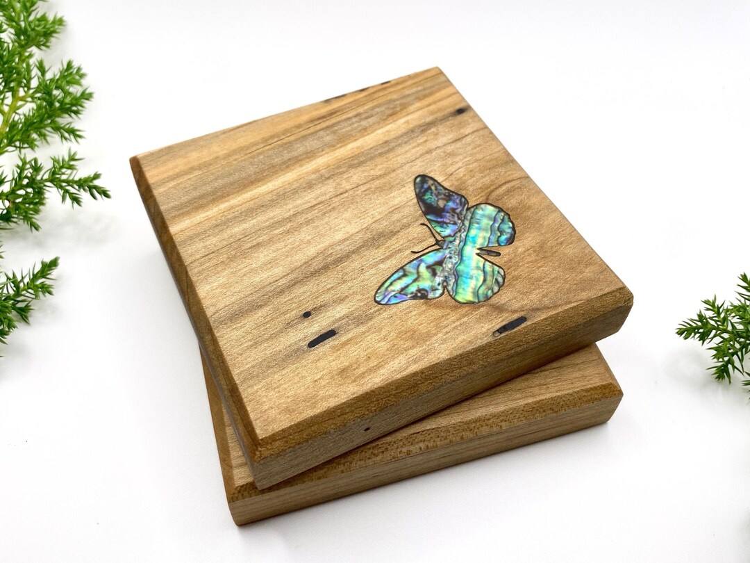 Abalone Shell Butterfly Inlay Coaster Set – Unique Drinkware Gift for ...