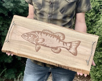 Maple Charcuterie Board with Engraved Smallmouth Bass - Serving Board with handles - Cheese Board - Housewarming Gift