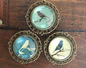 Bird Drawer Knobs - Brass Cabinet Knobs with Bird Images - Bird Cabinet Knobs - Custom Drawer Knobs - Vintage Style Drawer Knobs