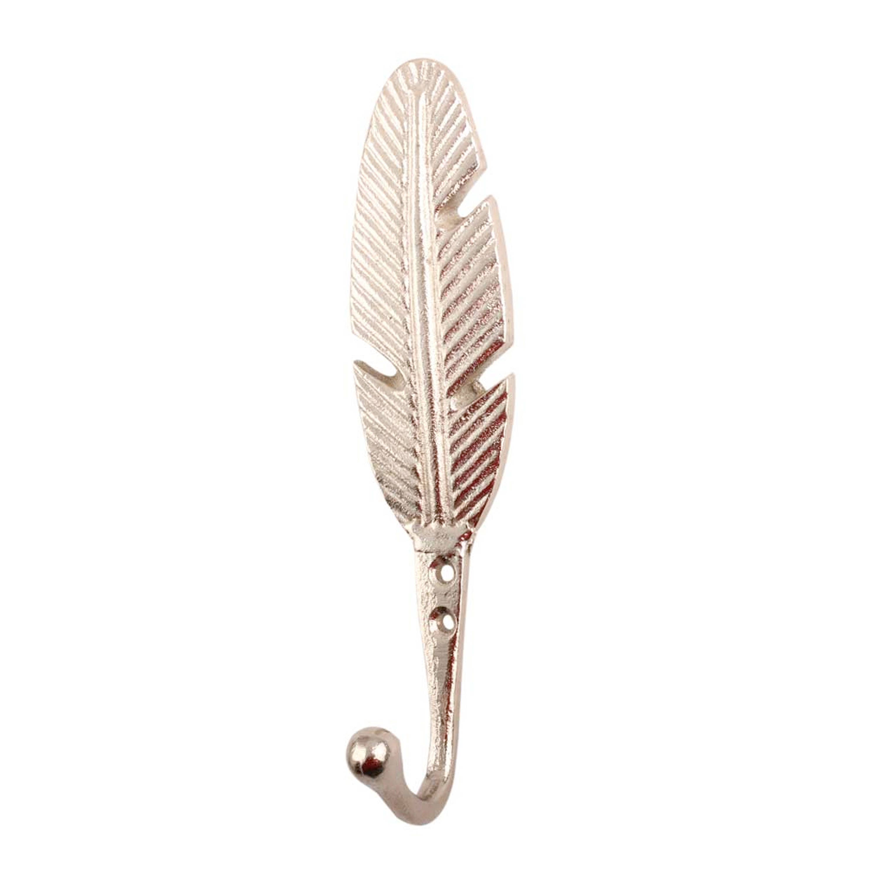 Feather Wall Hook in Silver Metal -  UK