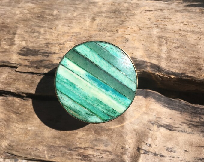 Round Seafoam Green Drawer Knobs With Bone Inlay in Gold Etsy