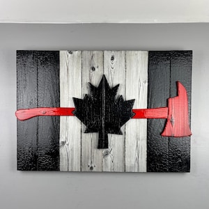 Fire Fighter Gift Canadian Flag Made of Wood 20x30 inch - Thin Red Line Burnt Cedar Rustic Flag - Canadian First Responder Flag image 7