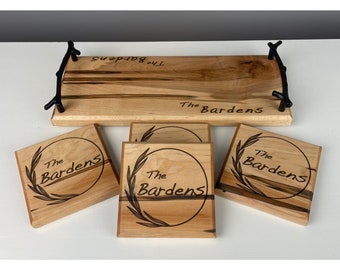 Coasters and Tray Set Wood Wine Gift Set for Hostess - Personalized Gift Wine Enthusiast Monogrammed