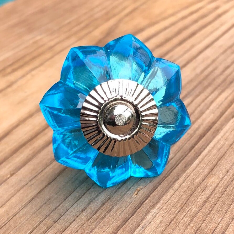 Türkis Glas Schublade Schrank Knöpfe GlasKnöpfe mit Silber | Etsy