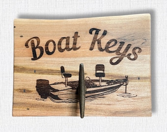 Boat Key Hanger Live Edge Wood for Cottage Decor Custom Personalized Key Holder for Boat Keys Gift for Sailor Fisherman