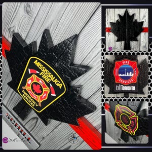 Fire Fighter Gift Canadian Flag Made of Wood 20x30 inch - Thin Red Line Burnt Cedar Rustic Flag - Canadian First Responder Flag image 3