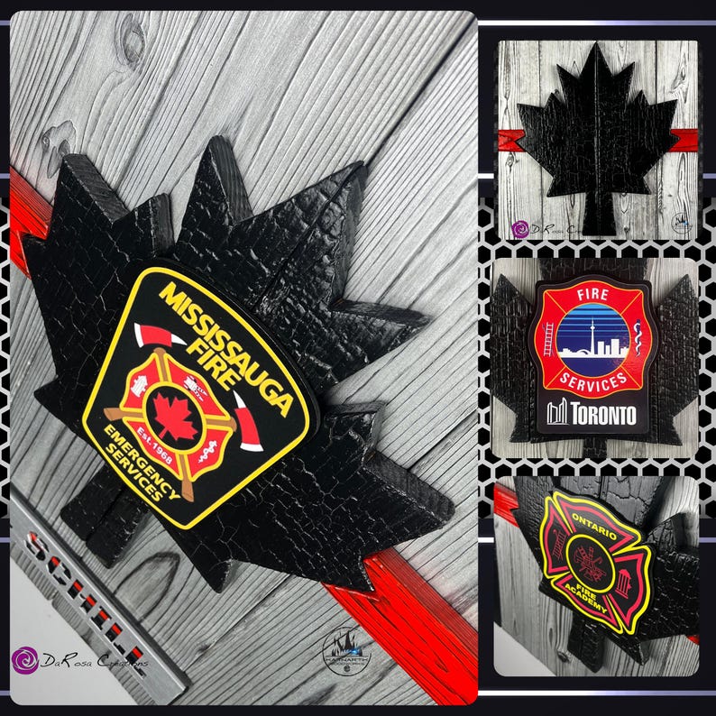 Fire Fighter Gift Canadian Flag Made of Wood 20x30 inch - Thin Red Line Burnt Cedar Rustic Flag - Canadian First Responder Flag image 3