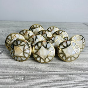 Pearl Drawer Knobs Brass SET of 12 - Round Mother of Pearl Cabinet Knobs