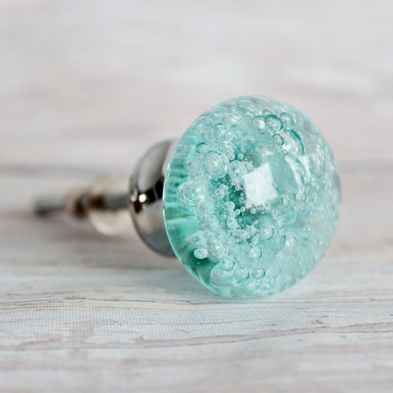 Glass Drawer Knobs With Bubbles in Light Blue Glass Knobs Etsy
