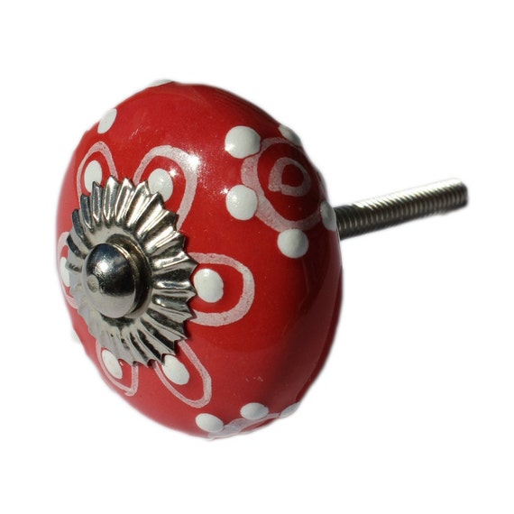 Red and White Ceramic Drawer Knobs Knobs Furniture