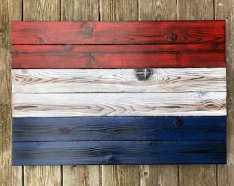 Wooden Dutch Flag - Shou Sugi Ban Wood Flag - Rustic Wall Decor - Burnt Wood Cottage Wall Decor - Holland The Netherlands Gift