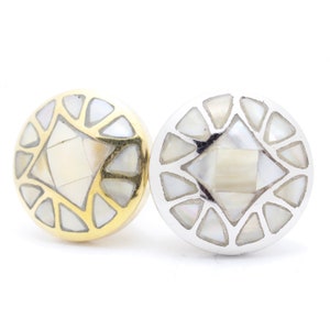 Mother of Pearl Cabinet Knob in Silver or Gold  - Brass Drawer Knobs with Pearl Inlay - Coastal Decor
