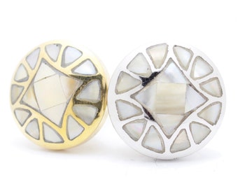 Mother of Pearl Cabinet Knob in Silver or Gold  - Brass Drawer Knobs with Pearl Inlay - Coastal Decor