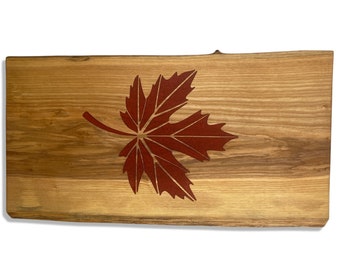 Large Ash Charcuterie Board With Maple Leaf in Red - Canada - Serving Board