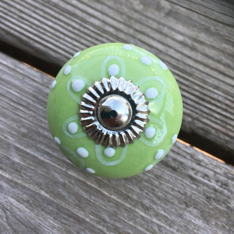 Ceramic Drawer Knobs In Light Green And White Pattern Light Etsy