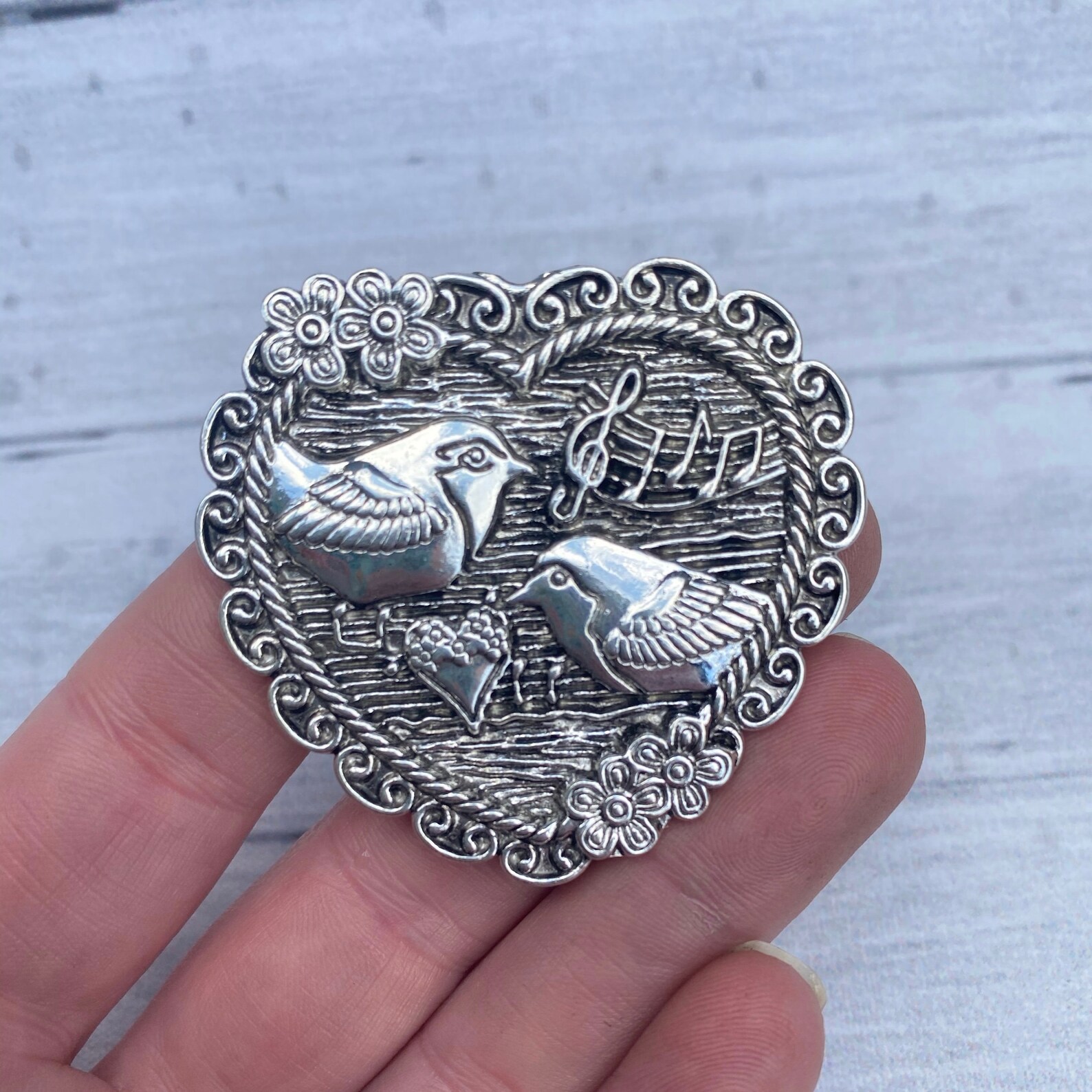 Heart Drawer Knobs in Silver With Birds and Flowers Etsy