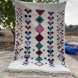 Authentic Azilal Moroccan Rug - Handmade Wool Berber Carpet - Colorful Tribal Geometric Tapis -Bohemian Beni Ourain Style -Moroccan Wool Rug