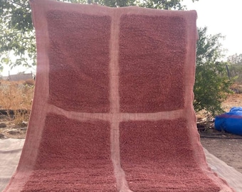 Terrakotta Marokkanischer Teppich - Handgemachter Berber Teppich aus Wolle - Rosa Gitter Design - Minimalistischer Teppich - Boho Moderne Dekoration - Sondergröße