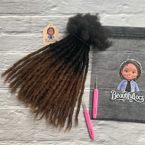 Ombre Medium Brown(1B/4) Natural Curly Tips Human Hair Textured Loc(Dreadlock) Extensions