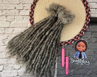 Light Salt and Pepper Natural Curly Tips Human Hair Textured Loc(Dreadlock) Extensions