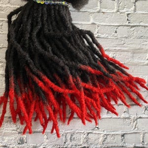 Ombre Anwi Textured Interlocked Human Hair Dreadlock Extensions Various Size | Red Tips Human Hair Loc Extensions