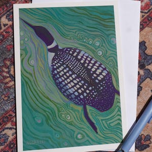 Loon Grußkarte - Handgemachte Vogel-Illustration für Natur-Liebhaber, innen leer