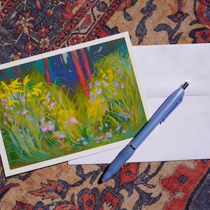 花粉媒介者ガーデングリーティングカード – 手作りの花のイラスト、内側は空白