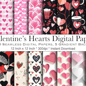 Valentine&#39;s Day Heart Digital Paper: Seamless Scrapbook Patterns (Instant Download), Scrapbooking and Sublimation Design