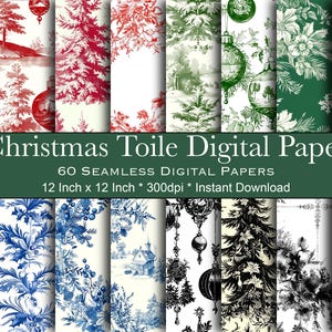 Carta digitale Toile natalizia, Toile natalizia vintage, modelli senza soluzione di continuità per scrapbooking natalizio, download immediato