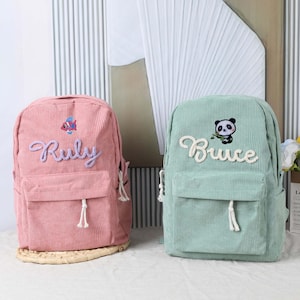Sac à dos personnalisé en velours côtelé pour enfants, modèle personnalisé avec nom alphabet, cartable monogramme, joli cadeau d'anniversaire, pour filles et garçons